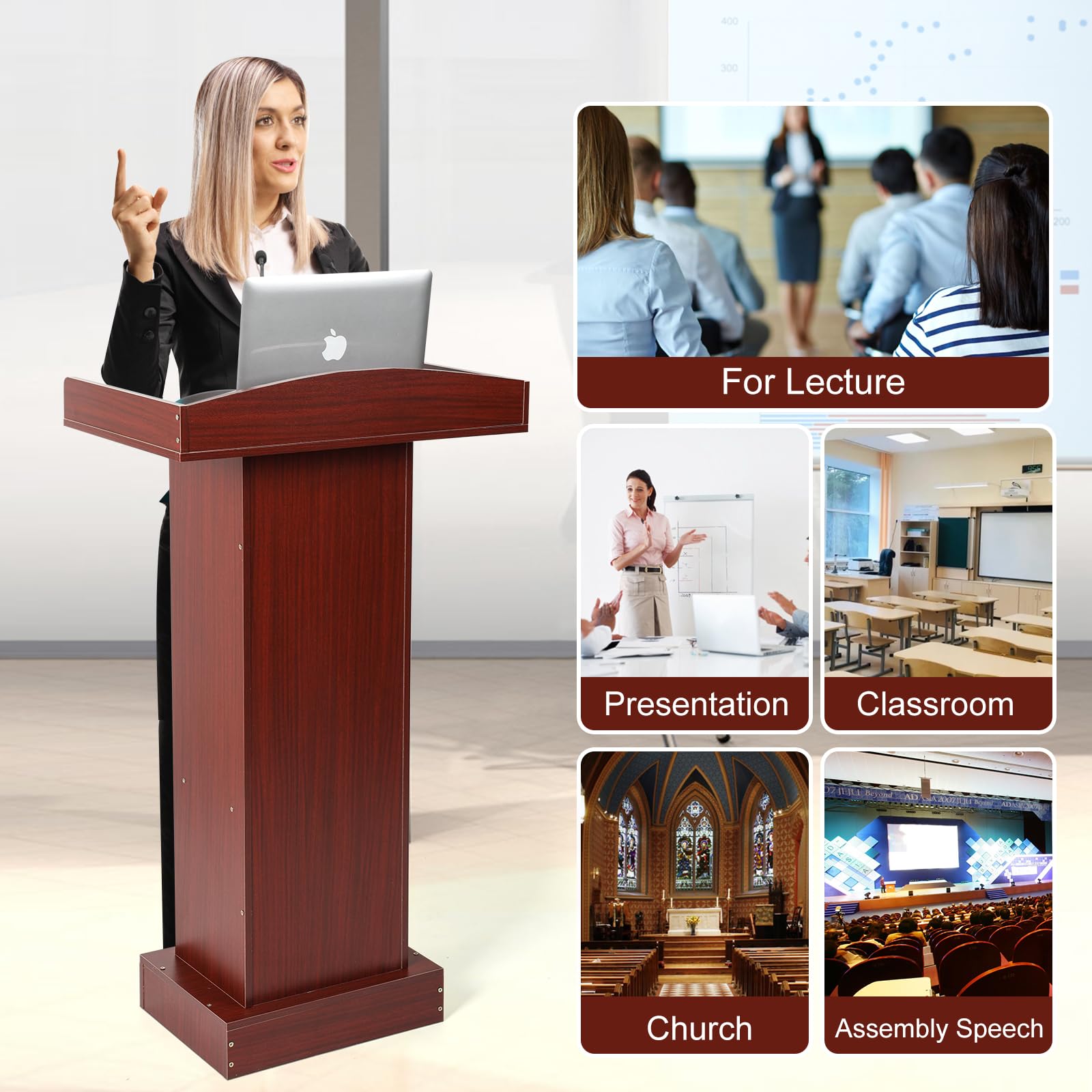 Wooden Podium Stand For Lectern Presentation, Pulpit With 3-Tier - View #11