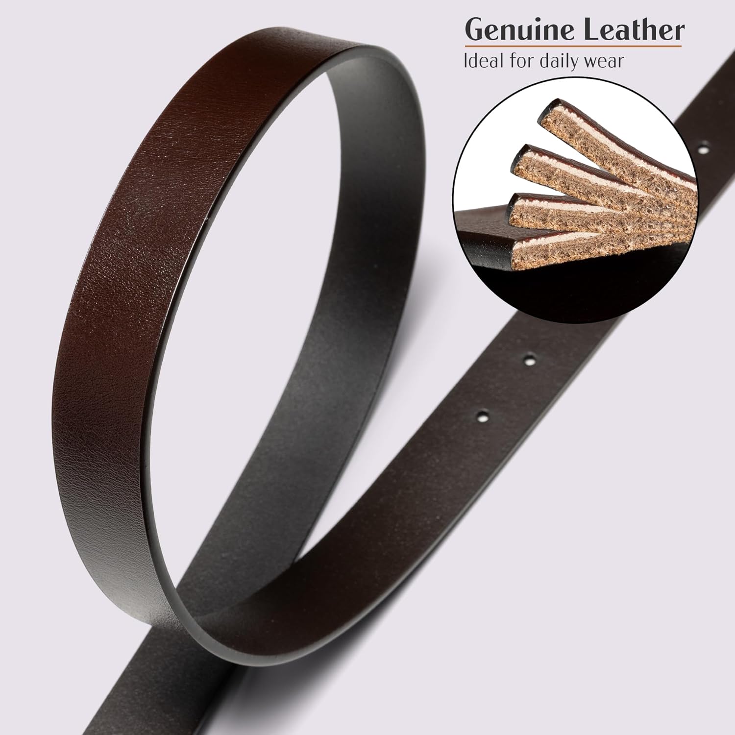 Genuine Leather Belt for Women, Women’s Fashion Belt for Jeans Dresses - 1.3” Wide with Gold Buckle - Image 3