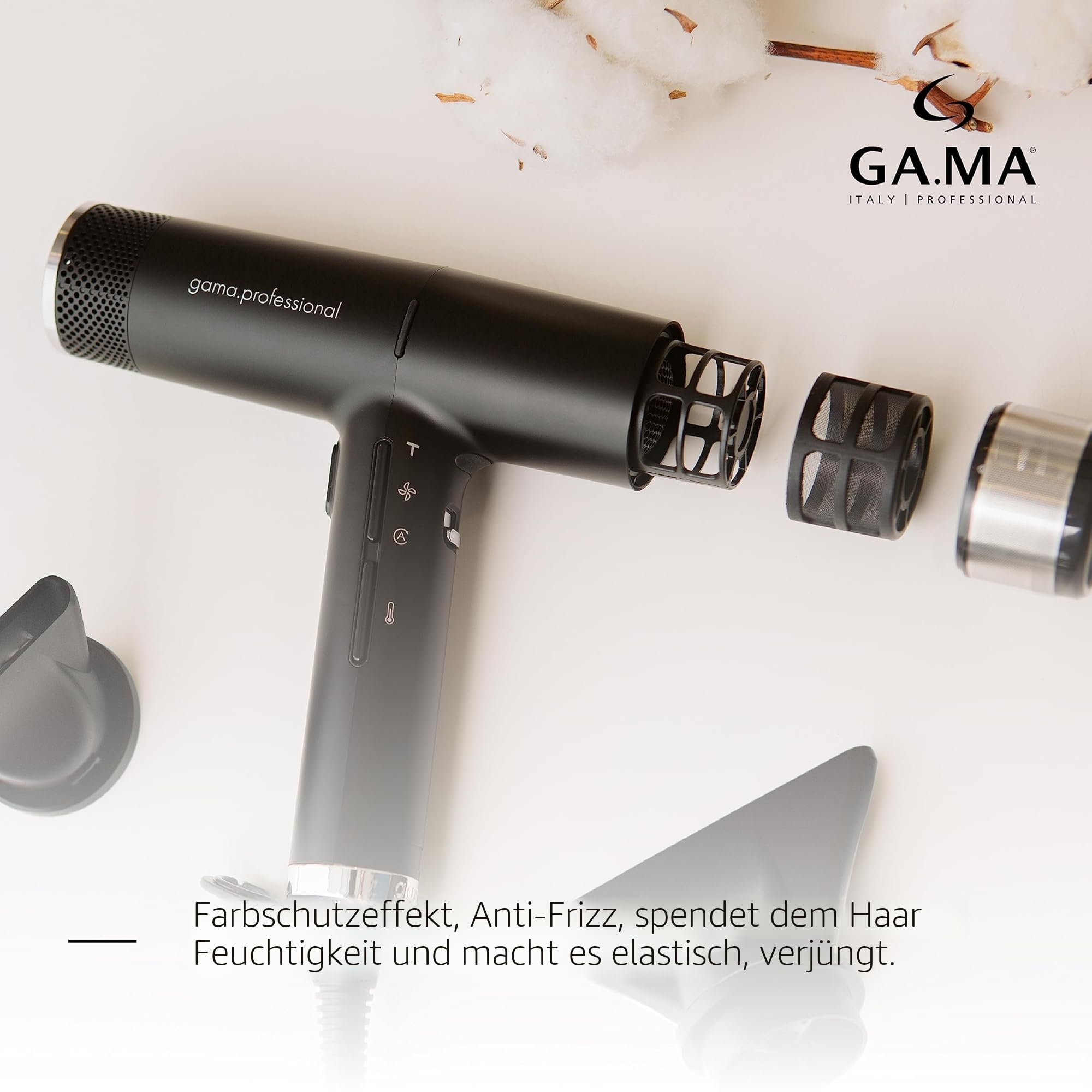 GA.MA Italy Professional, iQ2 Perfect, Ultraleichter Haartrockner mit 110.000 U/min bürstenlosem Motor, Oxy-Active-Technologie und Turbo-Funktion, 1600 W Leistung, Schwarz