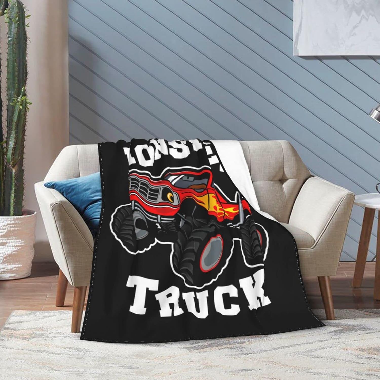 Perinsto Cute Monster Truck Throw Blanket Ultra Soft Warm All Season Decorative Fleece Blankets for Bed Chair Car Sofa Couch Bedroom 50"X40"