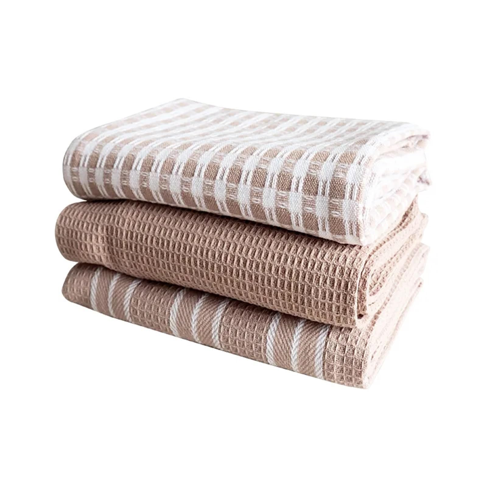 FGUJSUR Tea Towels 3pcs Home Kitchen Set Tea Towels Cotton Fabric Napkins Absorbent Towel(Coffee 1set)