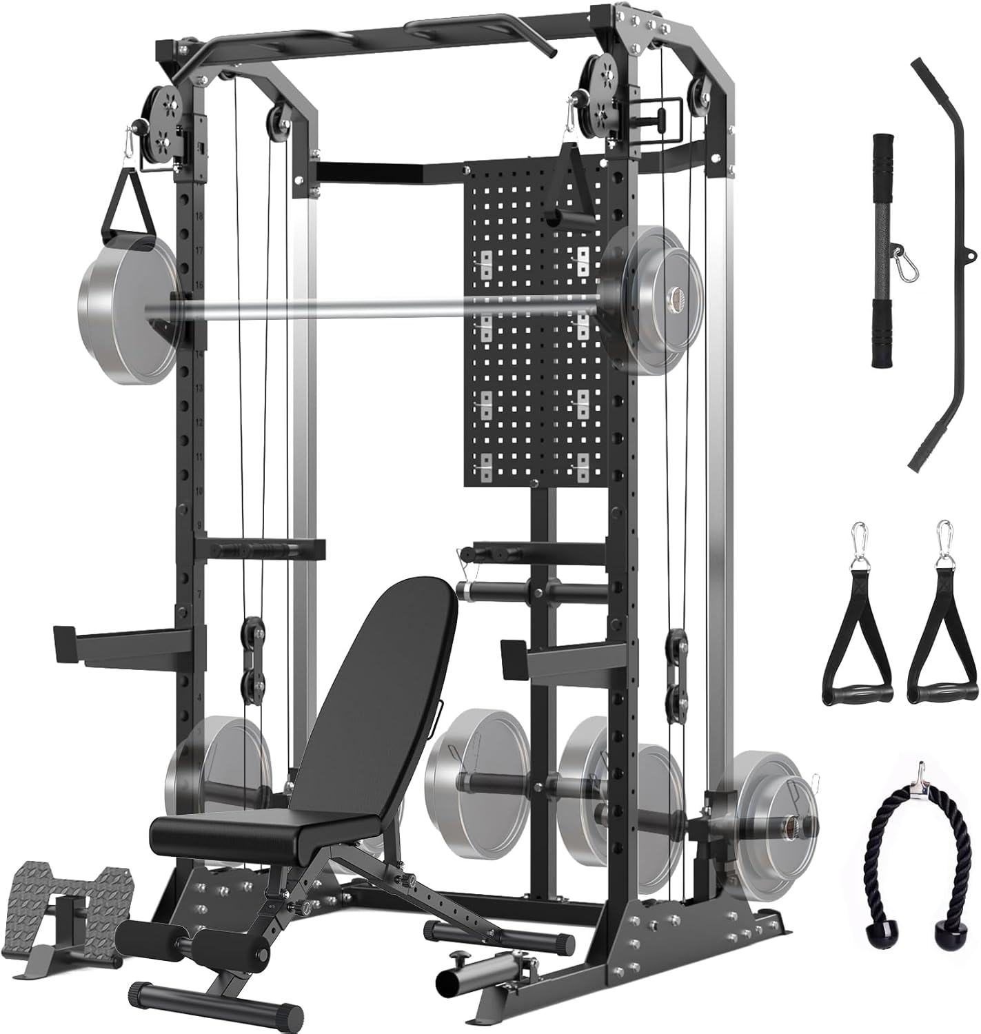 GarveeLife Power Cage - 2000lbs Capacity with Cable Crossover & Weight Bench