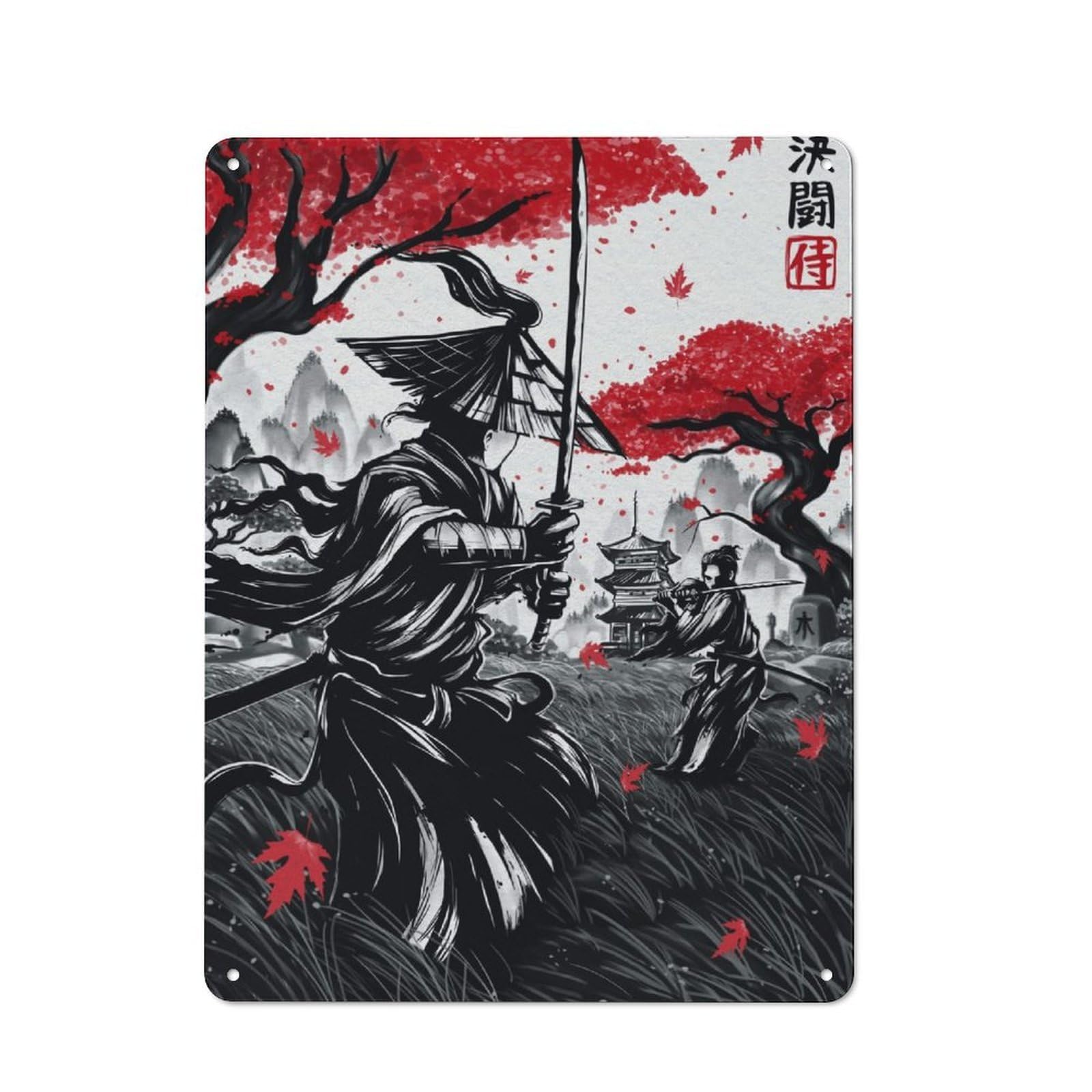 Junmoney Japanese Duel Ink Wash Vintage Tin Sign 40X30cm With For Man Cave Or Games Room, For Games Room Collectors