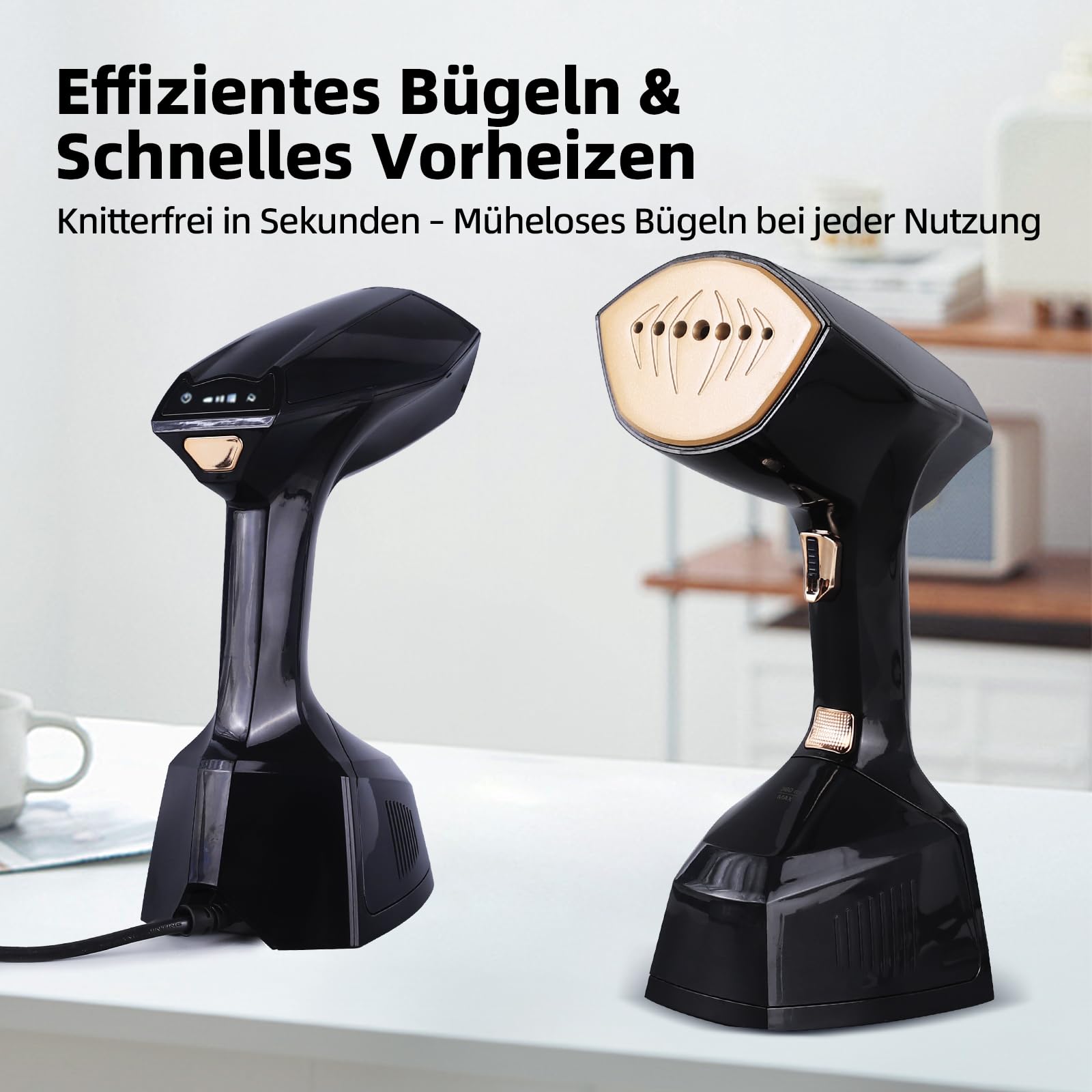 YueLi Hand Steamer Dampfglätter 2000W & 300ml Wassertank – Tragbares Kompaktgerät für Nass-Trockenbügeln Mit Hochleistungs-Dampfbürste | Inkl. hitzebeständige Handschuhe (Schwarz)