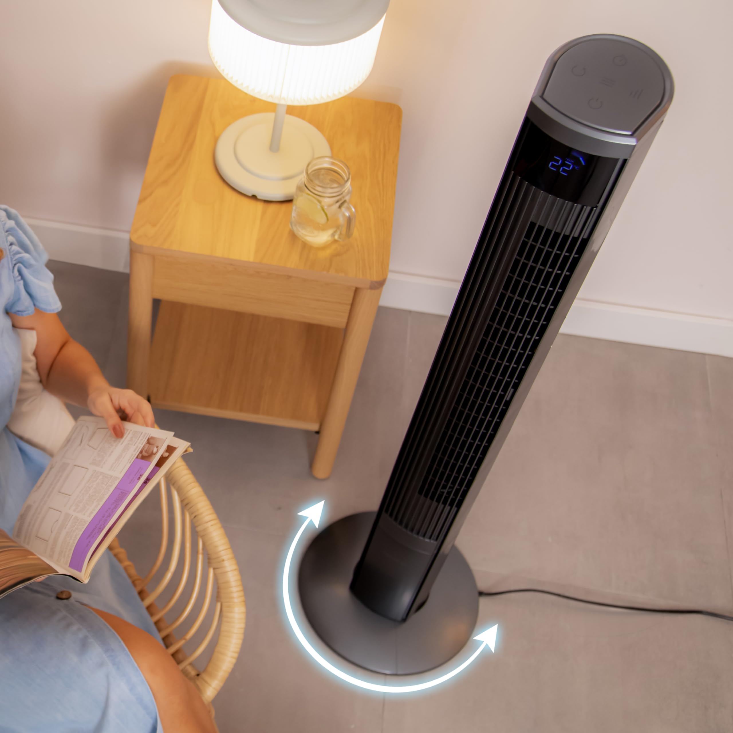 Cecotec - Ventilatore a torre EnergySilence 9090 Skyline Ionic da 119 cm, 45 W, ionizzatore, schermo LED touch, telecomando, 3 modalità e velocità, timer 12 ore, oscillazione 70º,Altezza 47",Grigio