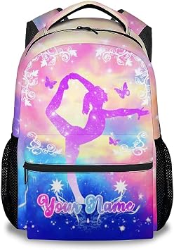 Custom Kids Backpack for School - 17 Inch Cute Gymnastics Backpacks for Teen Girls - Portable Lightweight Gymnastics Beam Bookbag for Kindergarten