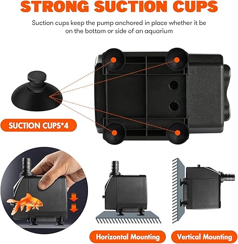 Miniatura 3 de Simple Deluxe 550 GPH 45W Bomba de agua sumergible Cabezal de alimentación con entrada ajustable para pecera, hidroponía, fuentes, estanques,