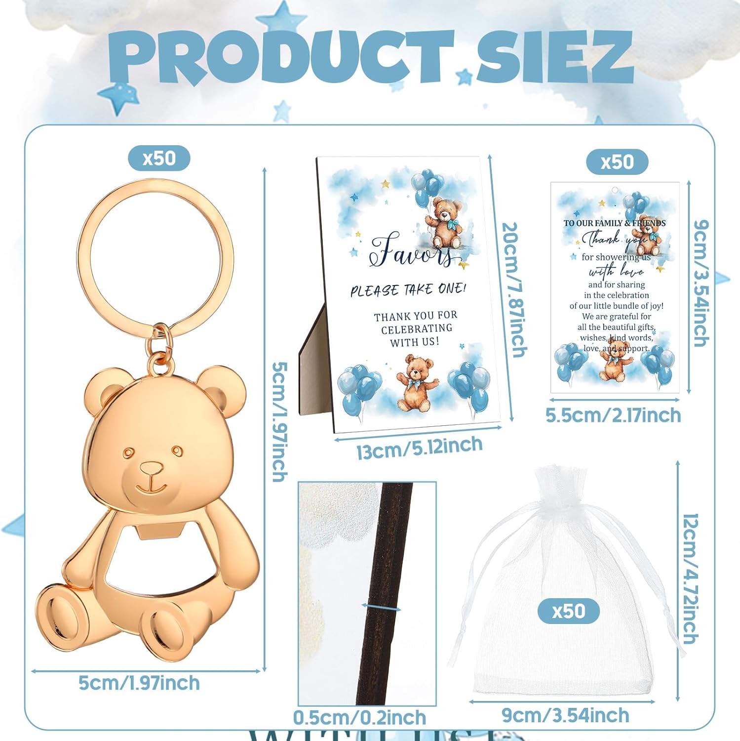 50 Set We Can Bearly Wait Baby Shower Games Prizes Gifts Bulk Bear Bottle Opener Party Favors for Winners Guests Gender Reveal Favors Decor Baby Shower Souvenirs Gift Bags Stuffers(Blue)