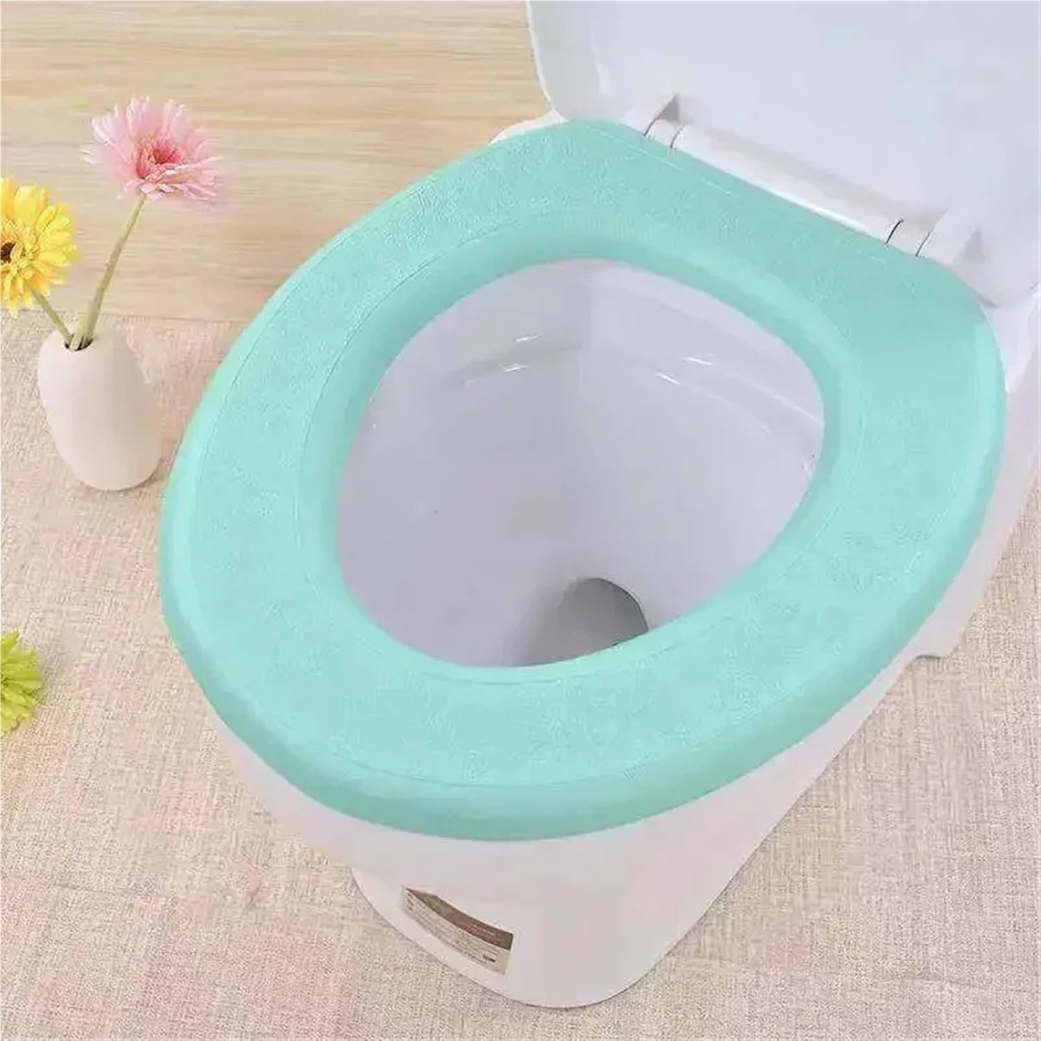 Flexible 3pcs Waterpoof Soft Toilet Seat Cover Bathroom Washable Closestool Mat Pad Cushion O-Shape Bidet Accessories(Green)