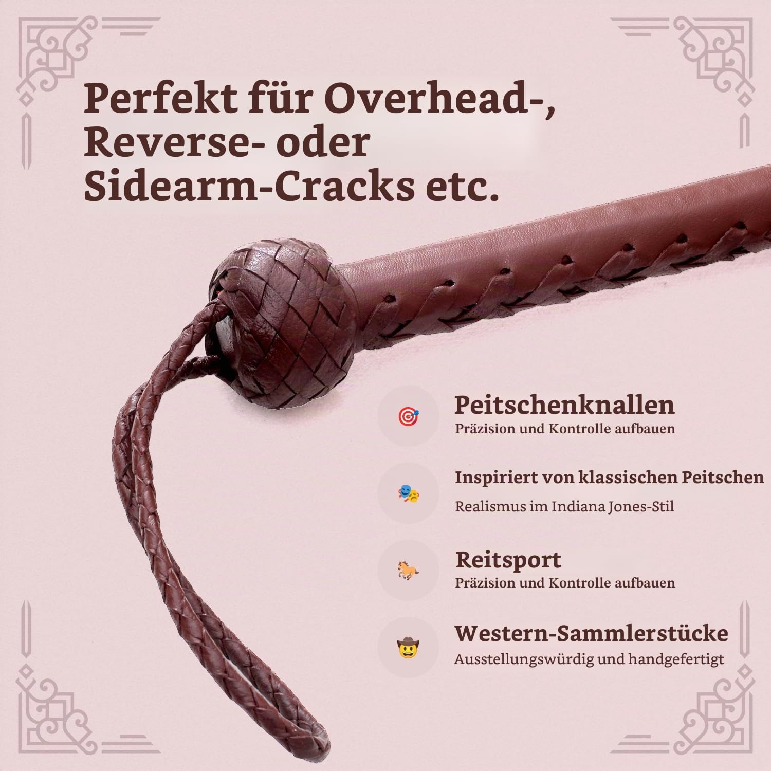 Echte Rindsleder Leder Bullwhip, 08 Fuß lang und 08 Stränge flechten Indiana Jones Stil Bullenpeitsche, Dunkelbraun