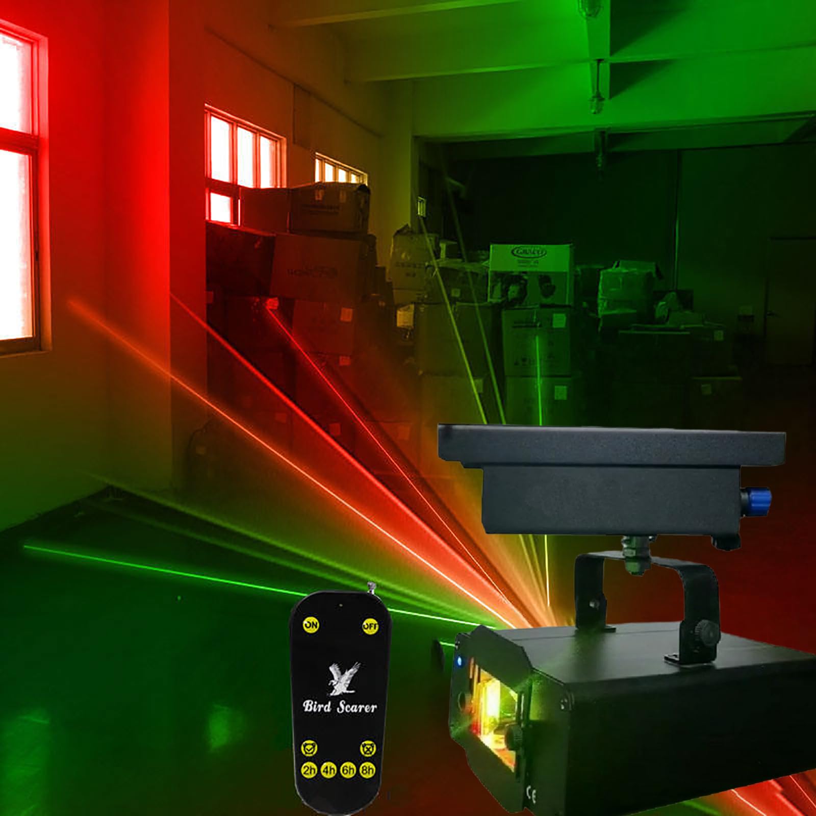 Dissuasore Laser per Uccelli da Esterno, Scaccia-Uccelli Agricolo con Rotazione di 120°, Dispositivi Anti-Uccelli Impermeabili, con Telecomando a Timer a Radiofrequenza