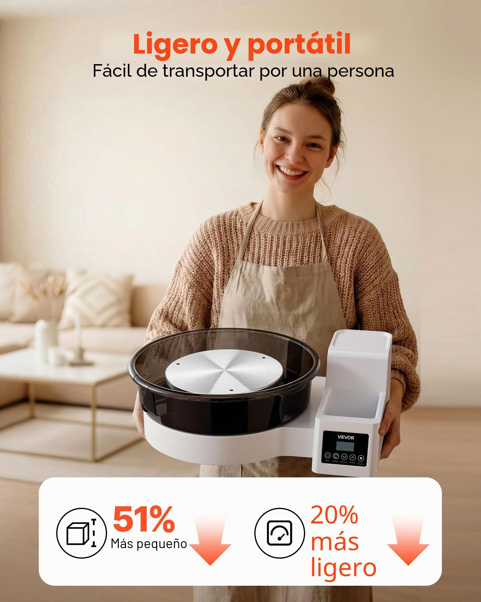 VEVOR Torno de Alfarero, Placas de 36 y 28 cm, Rueda de Cerámica Eléctrica, Velocidad Ajustable de 30 a 300 RPM, Máquina de Modelado con Pedal Pantalla Almacenamiento, para Bricolaje Arcilla, Blanco