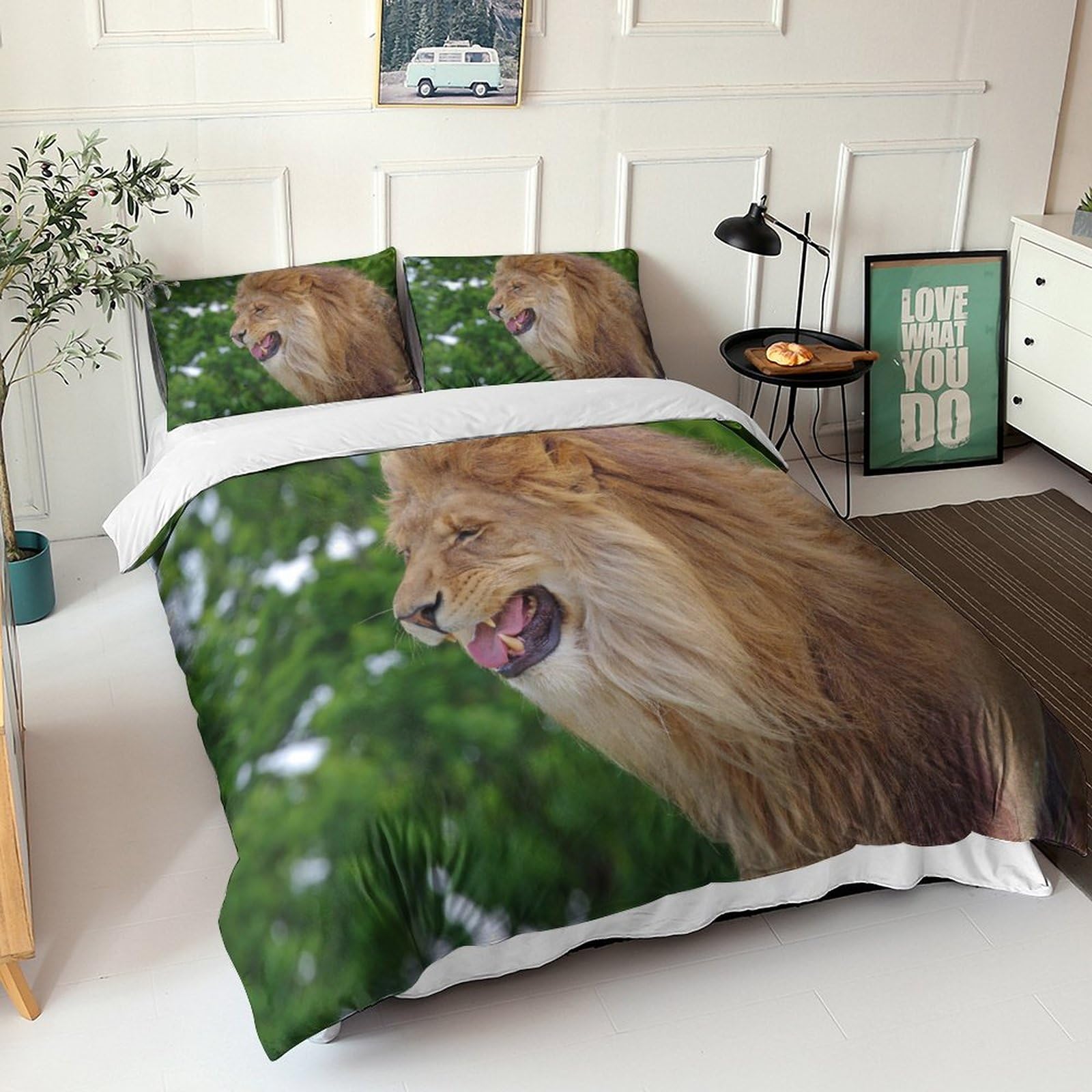 Parure de couette lion en microfibre premium lit double avec couvre-lit 3D motif wildlife