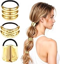 3 Stück Haarmanschetten für Pferdeschwanz,Metall Haar Manschette Haargummi Gold,Haarmanschetten für Pferdeschwänze Gold Haargummis Punk Haar Halter Gold Ponytail Cuff für Feines Haar Zubehör