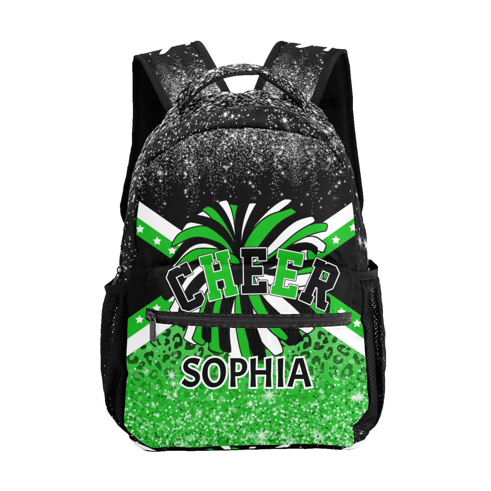 Zaaprint Green Black Custom Multifuction Cheer Backpack Personalized Waterproof Bookbag with Name Cheerleader School Bag for Birthday Holiday Gift