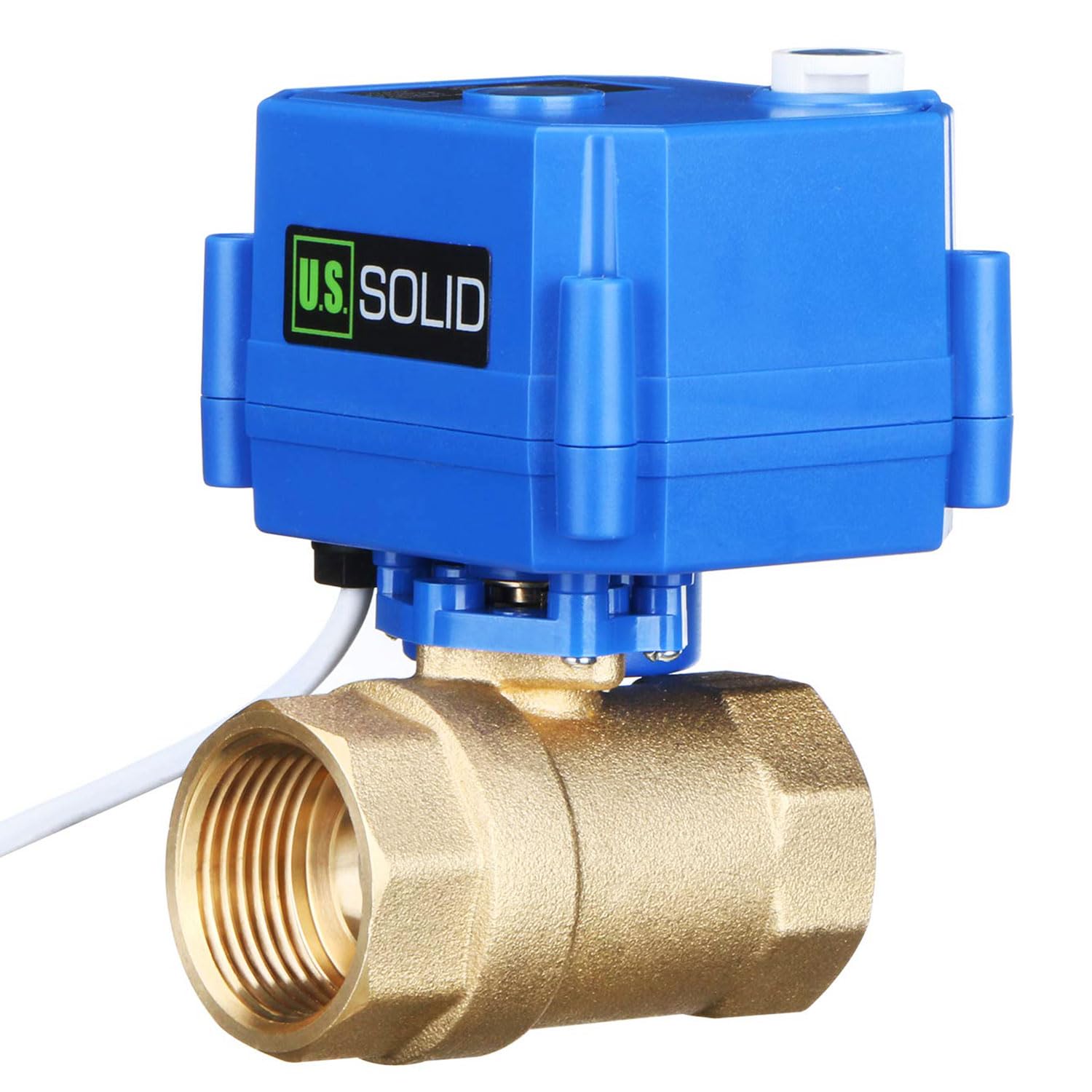 U.S. Solid Robinet à boisseau sphérique motorisé – Vanne à bille électrique laiton G 1", fonction manuelle, port standard, 9–24 V AC/DC, coupure positive 3 fils