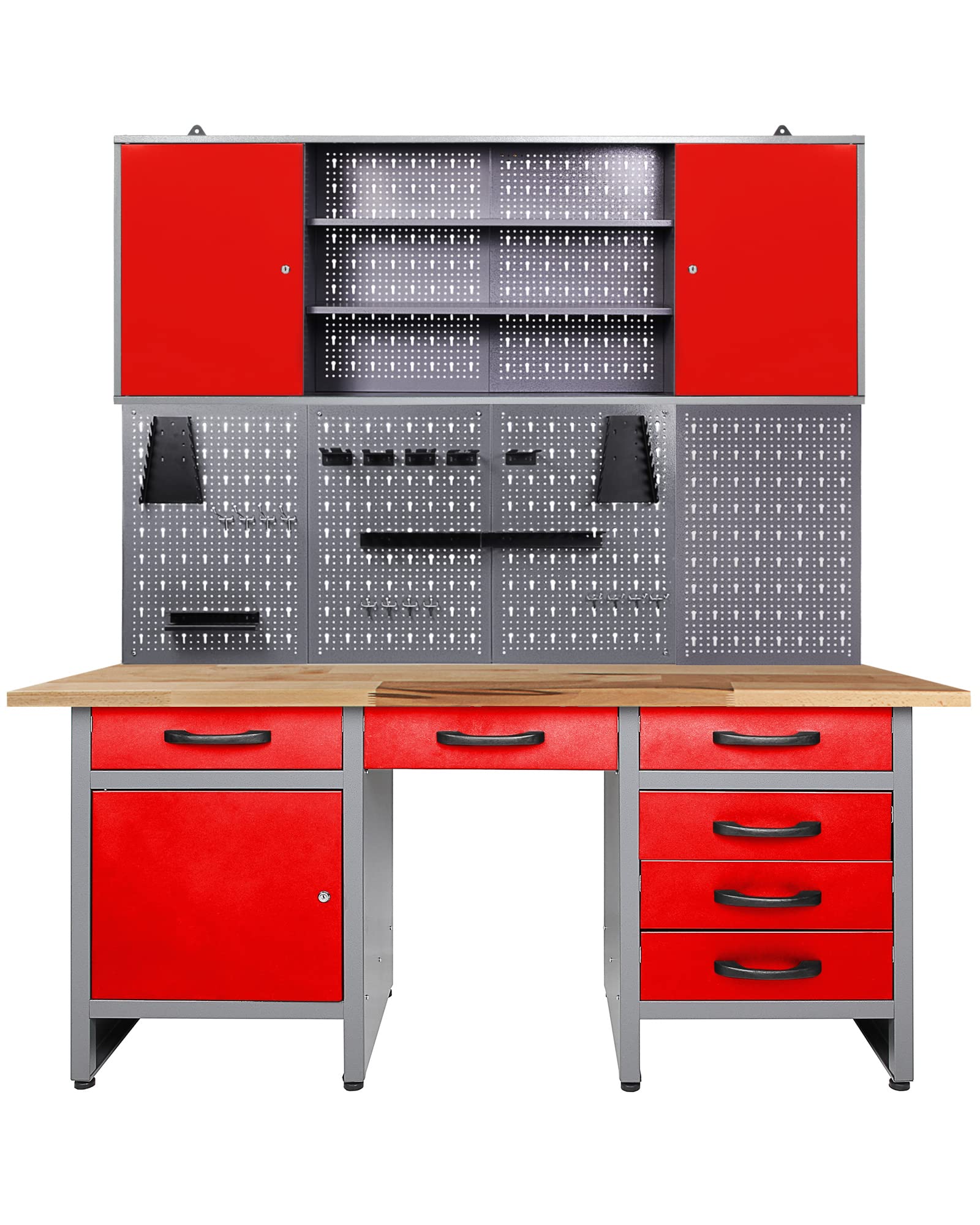 Ondis24 Werkstatteinrichtung rot 160cm, Werkstatt - Werkbank, Hängeschrank, Euro - Lochwand mit Haken