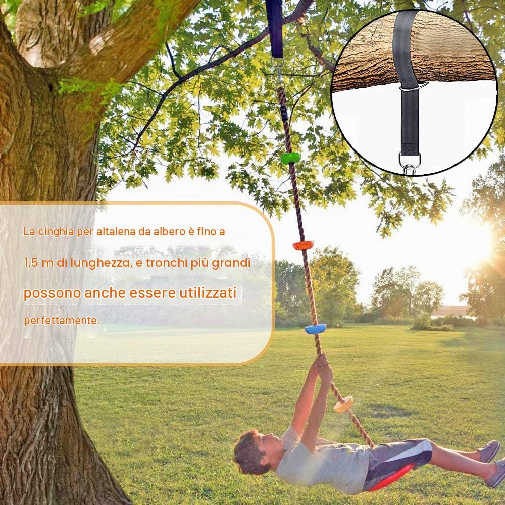 Bambini Altalena da Albero con Corde da Arrampicata, Piattaforme e Seggiolino a Disco, Accessori per Parco Giochi all'aperto con Cinghia di 1,5M e Ganci a Moschettone