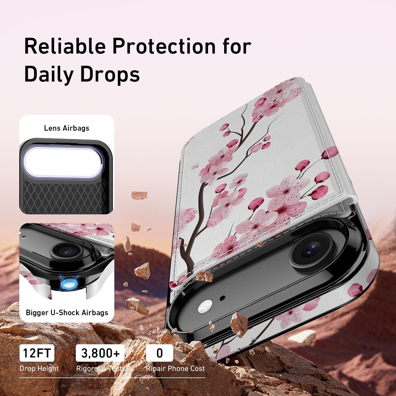 Goodon for iPhone Air Case Wallet - Flip Folio Leather Cover with Trendy Floral Design, 3 Card Slots & Kickstand Function, Stylish Protective Phone Case for iPhone 17 Air - Elegant Cherry - Image 5