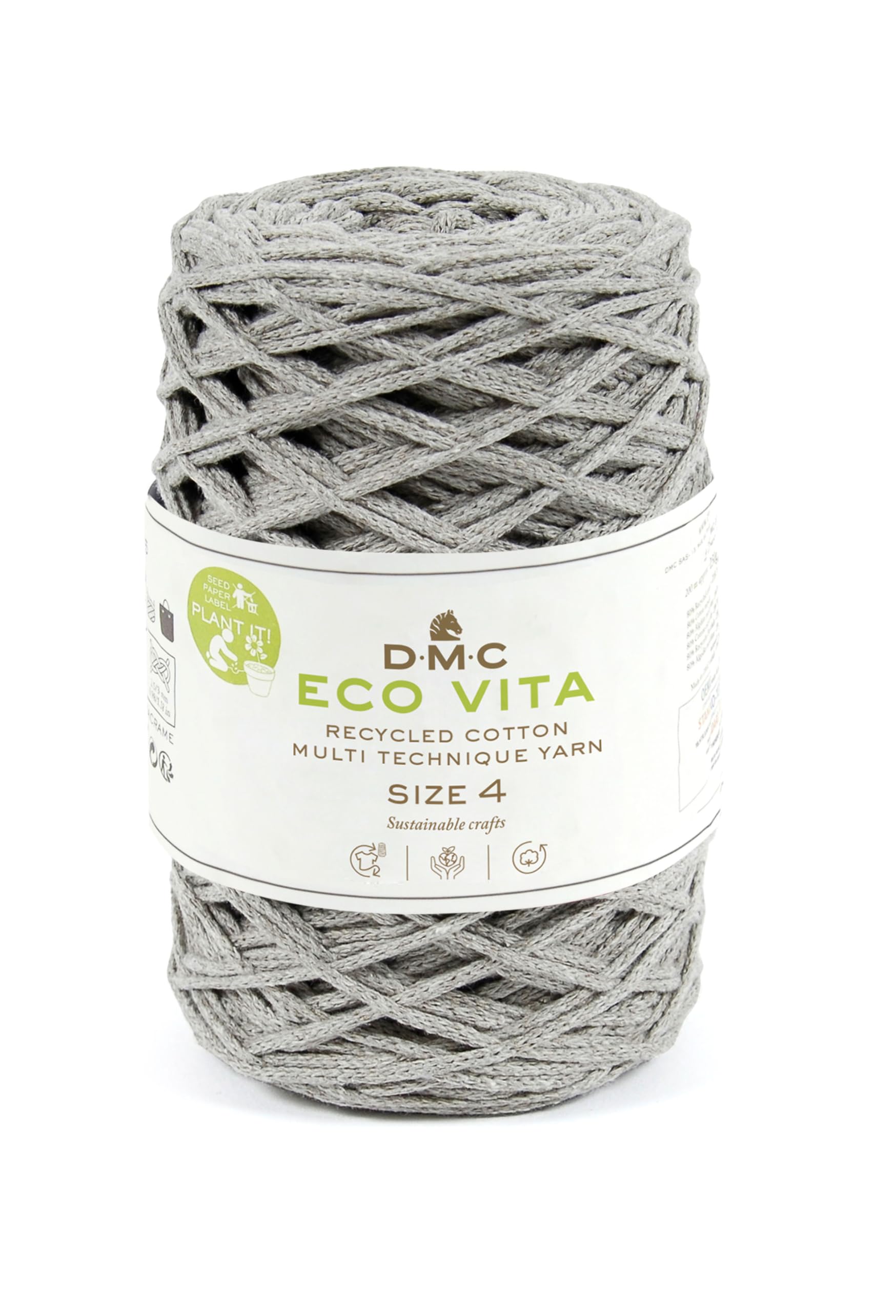 DMC Eco Vita 4, Grey Crochet Knitting Macrame Yarn, 250g