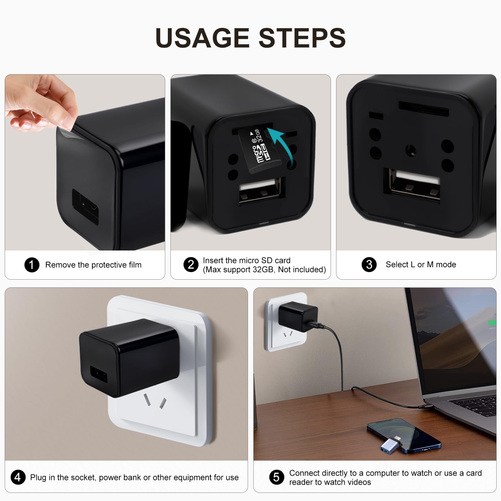 Videocamera con caricabatterie, mini videocamere 1080P con registratore video con rilevamento di movimento per casa, ufficio