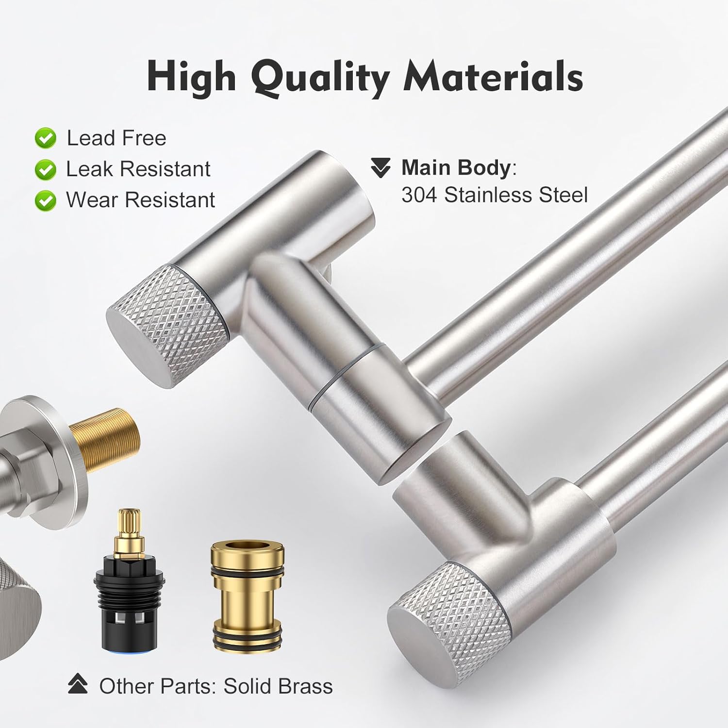 Pot Filler Faucet with Knob Switch, Wall Mount Over Stove Folding Faucet, Single Hole Stainless Steel Kitchen Pot Faucets, Brushed Stainless