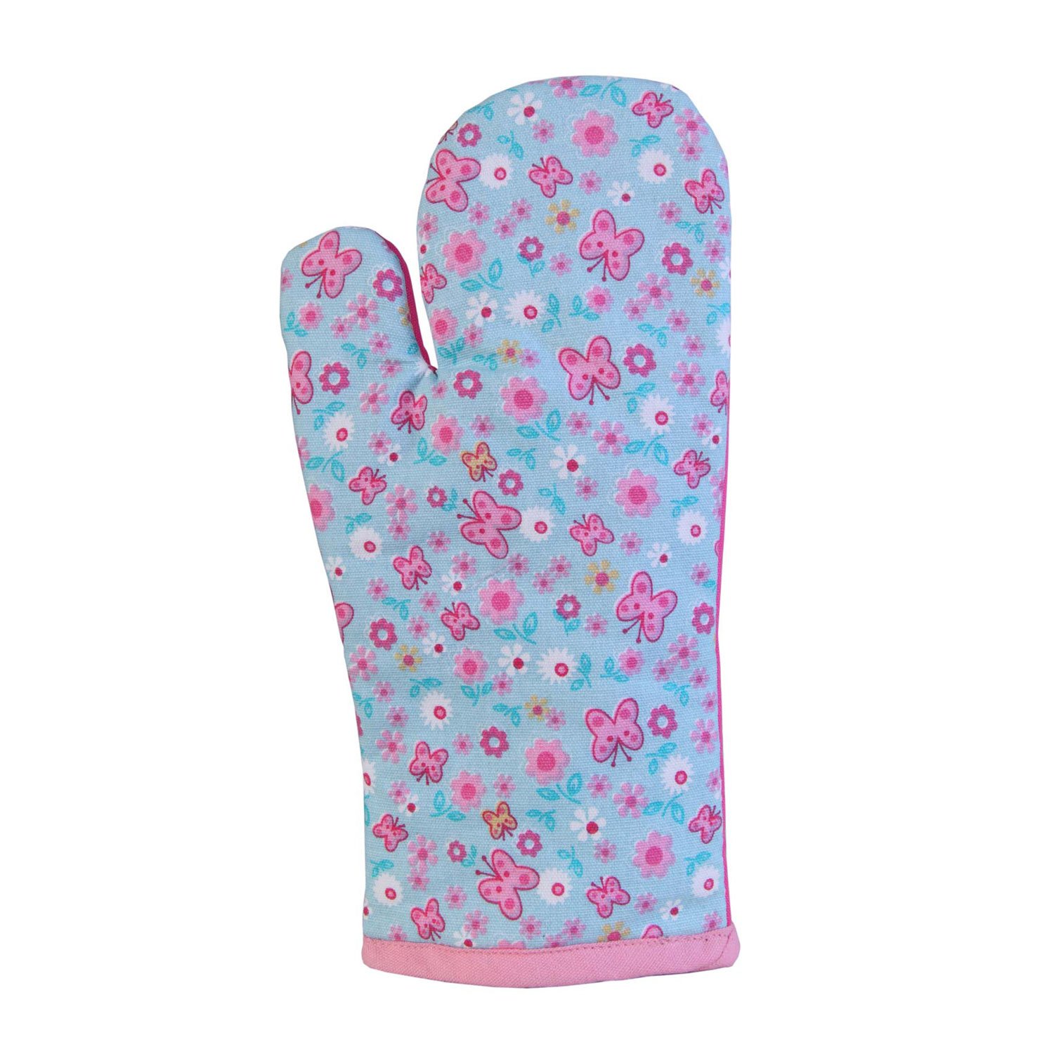 Homescapes Blue Cotton Butterflies Pink Oven Glove