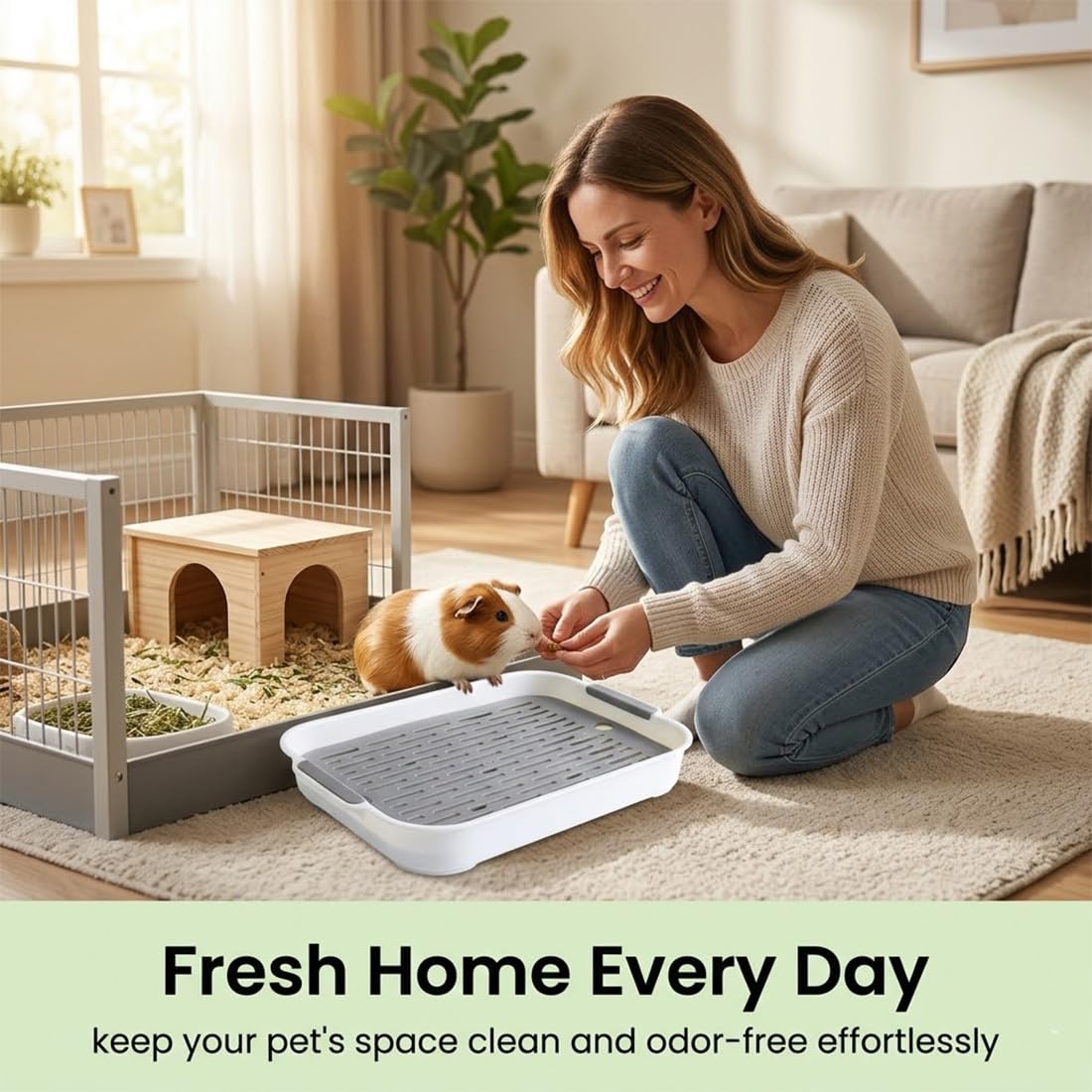 Lettiera Igienica a Doppio Strato 27x18.5x4 cm con Griglia, Facile da Pulire per Conigli e Piccoli Animali Criceti, Cavie(Bianca) - 5