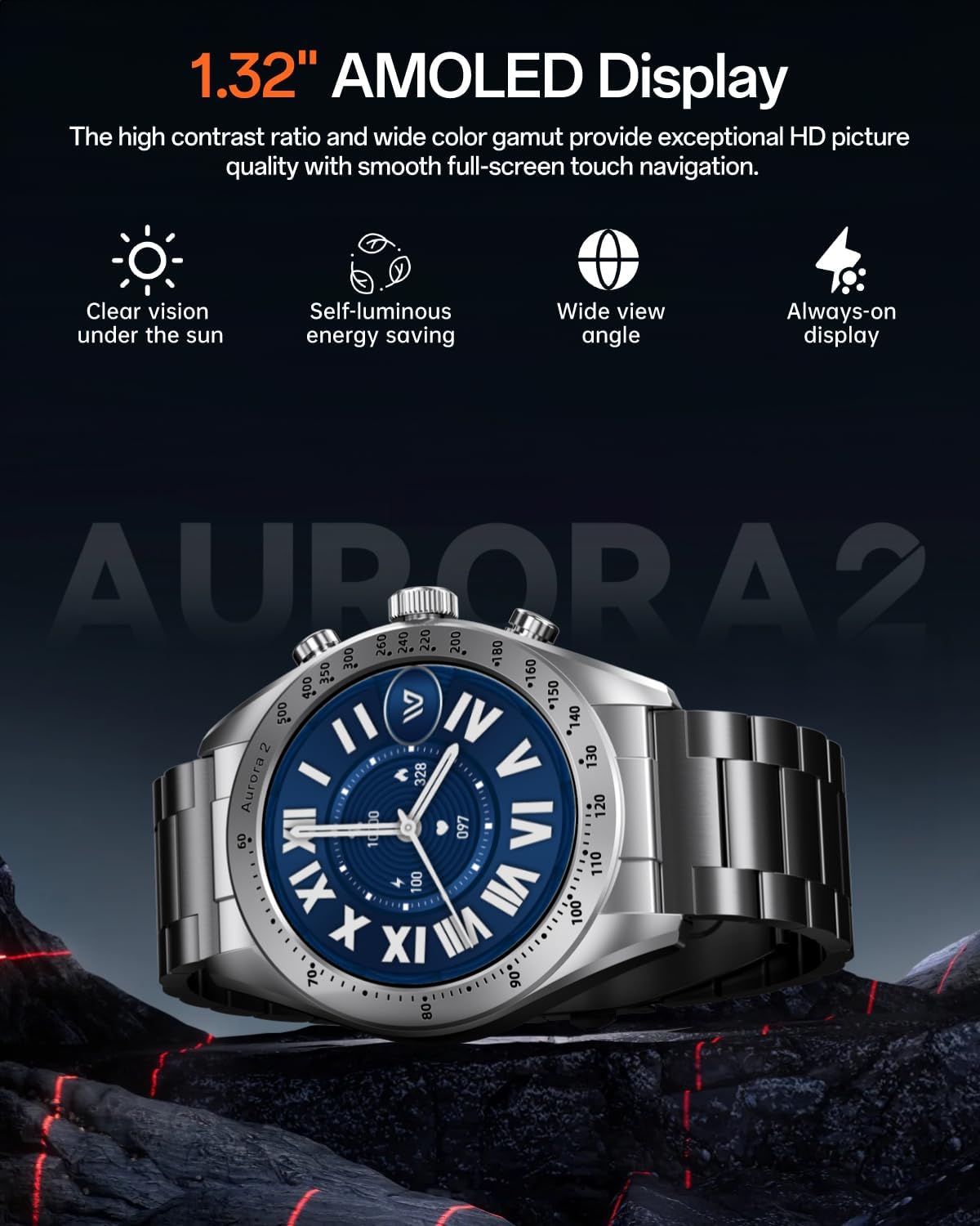 Aurora 2 Smart Watch for Men Answer/Make Call, 1.32" AMOLED HD Screen Mens Luxury Watch, 350mAh Smartwatch Heart Rate Blood Oxygen Sleep Monitor Pedometer, 3 Strap Connection Adapters (Silver) 5 71Q4+A2DFmL. AC SL1500