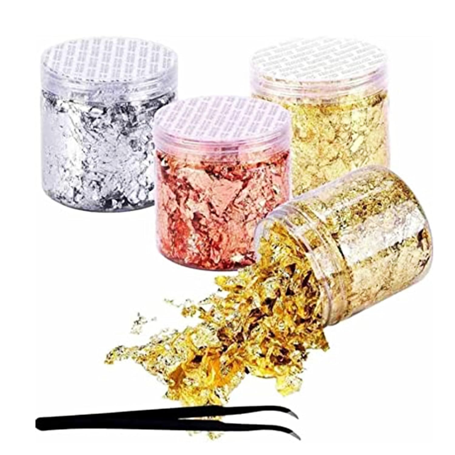 ASK VARK WALA Hand Made Gold Leaf Metallic Foil Flakes | 3 Jars Kit Gilding Flakes | Imitation Gold Flakes for Resin Nail Painting Art Craft Jewelry Making Supply-image-10
