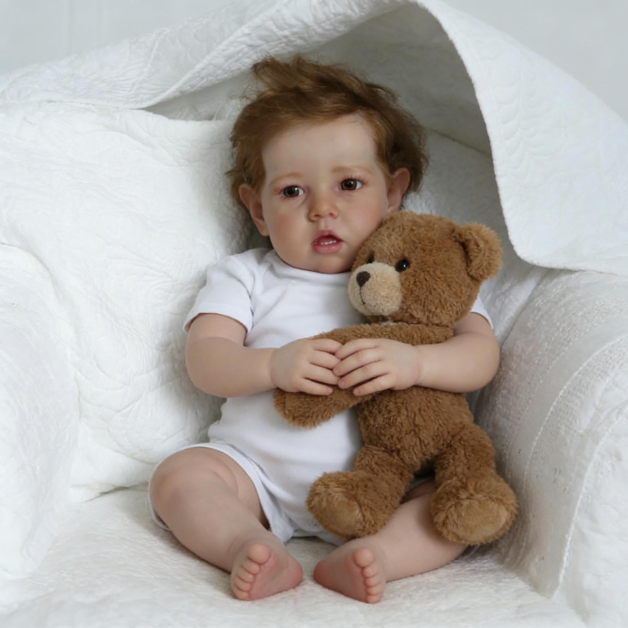 RXDOLL Bambole Reborn realistiche di grandi dimensioni Ragazzo Liam 28 Pollici Realistico Bambino Bambola Del Bambino Real Bambole Che Guardano Real Morbido Panno Del Vinile Corpo Pesato Reborn