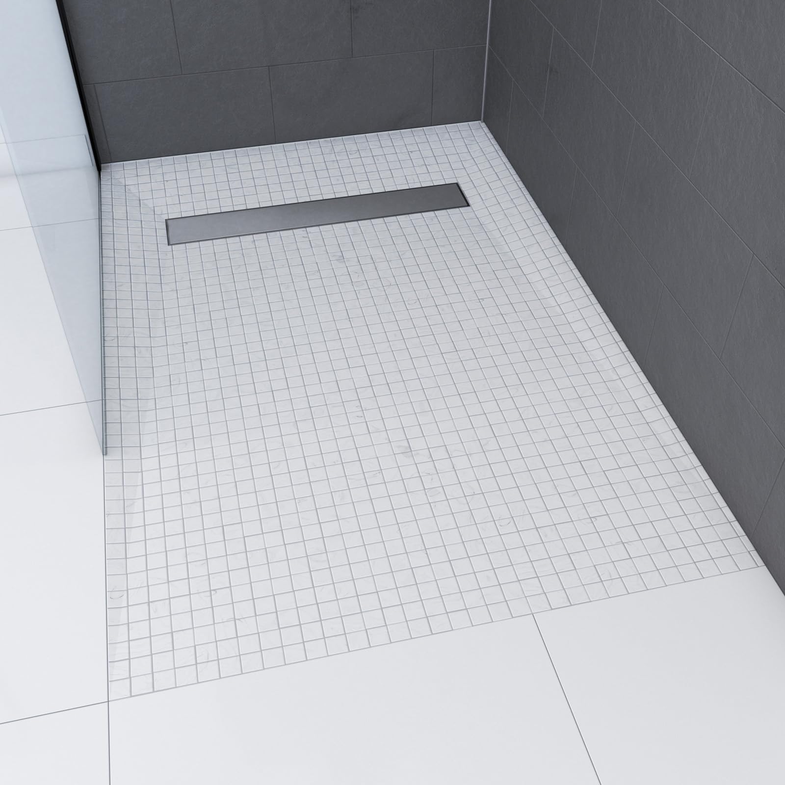 RECEVEUR DE DOUCHE A CARRELER 80x120CM RECOUPABLE SUR MESURE AVEC BONDE CANIVEAU RAINY LINEAR 120