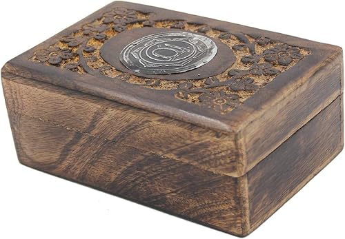 Caja de almacenamiento de madera tallada a mano para joyería de chakras (sacro)