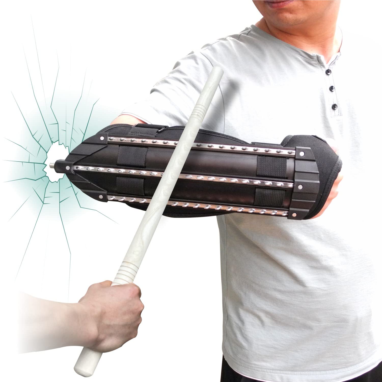 Shindn Protectores de Brazo de Metal para antebrazo, Escudo de autodefensa de aleación de Aluminio Ligera, Viene con un Trituradora de Vidrio