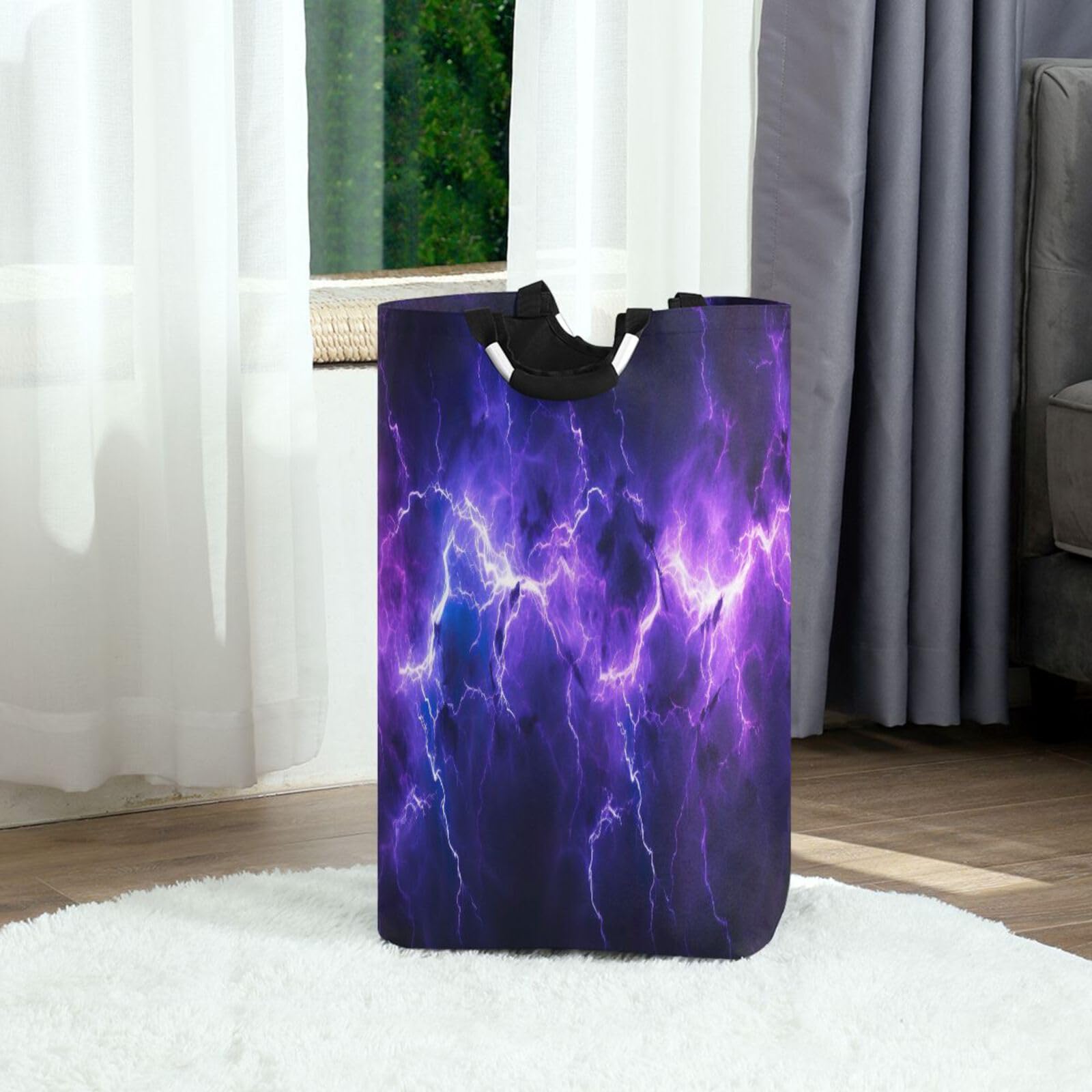 Jihqo Laundry Hamper Basket Cool Lightning Collapsible Nursery Storage Bin Waterproof Clothing Baskets for Home Bedroom Bathroom Washing Room