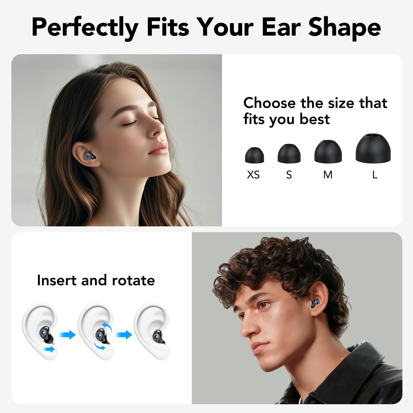 Ohrstöpsel zum Schlafen, Gehörschutz Schlafen Earplugs, 45dB Noise Cancelling Ohrstöpsel Silikon, Weich und Wiederverwendbar, 8 Ohrstücken in 4 Größen (XS/S/M/L), für Flugzeug Konzert Schnarchen
