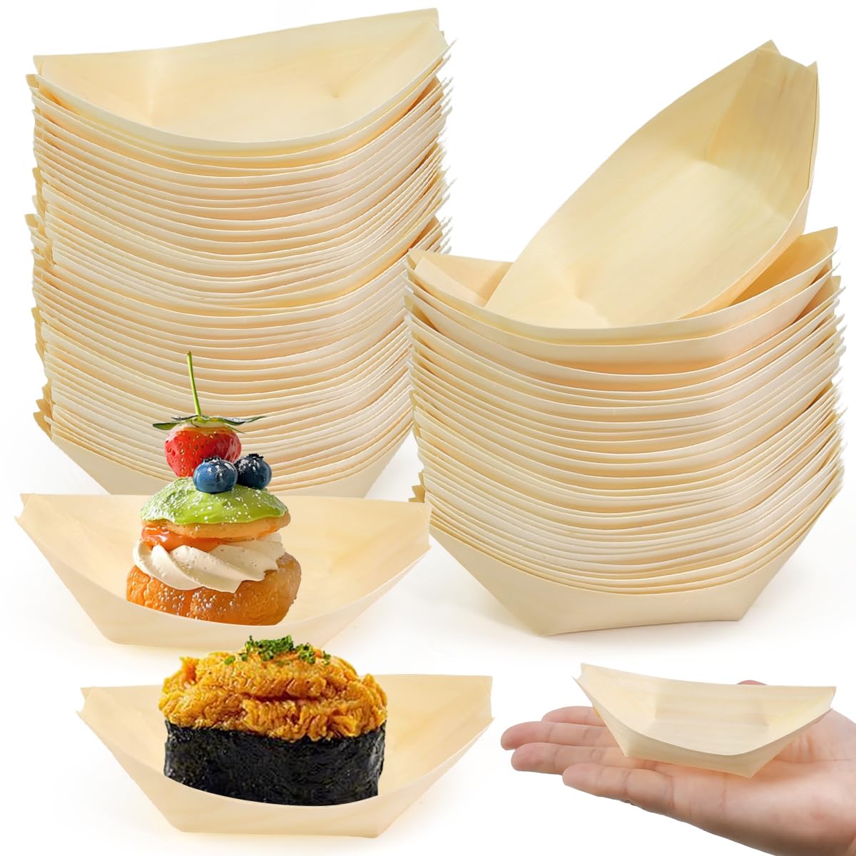 Vassoi in Legno Finger Food 11x7cm Barchette per Aperitivo Sushi Frutta Dessert
