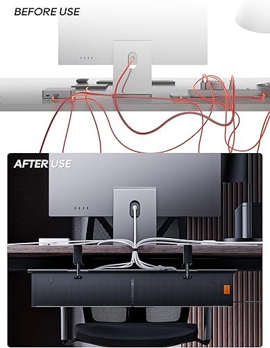 Miniatura 4 de Bandeja de organización de cables para debajo del escritorio, sin taladro, bridas incluidas, material de lona ecológico, diseño de malla para