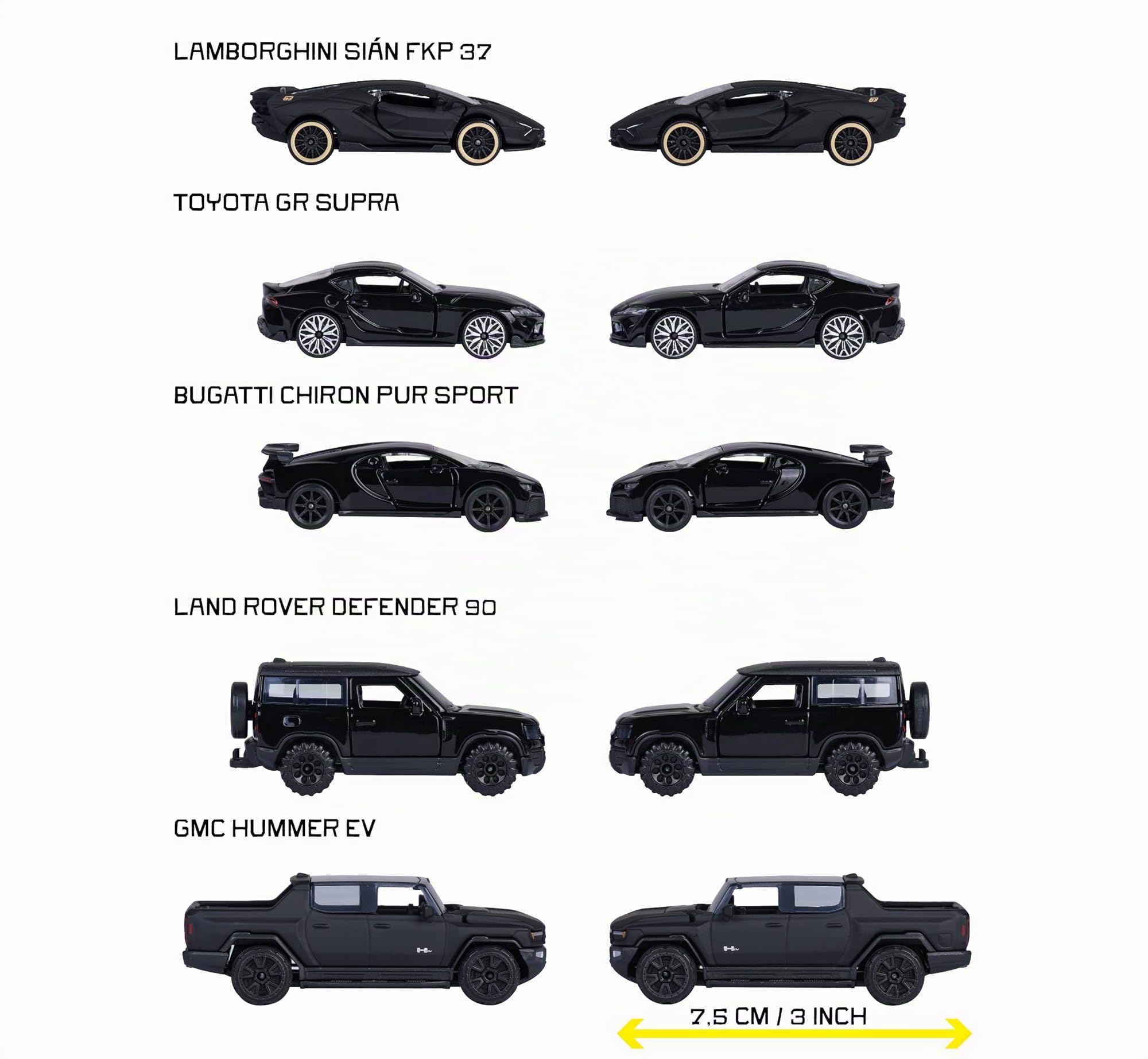 Majorette Black Edition Giftpack 5 Veicoli Die-Cast Scala 1:64 Auto da Collezione in Metallo Set Regalo