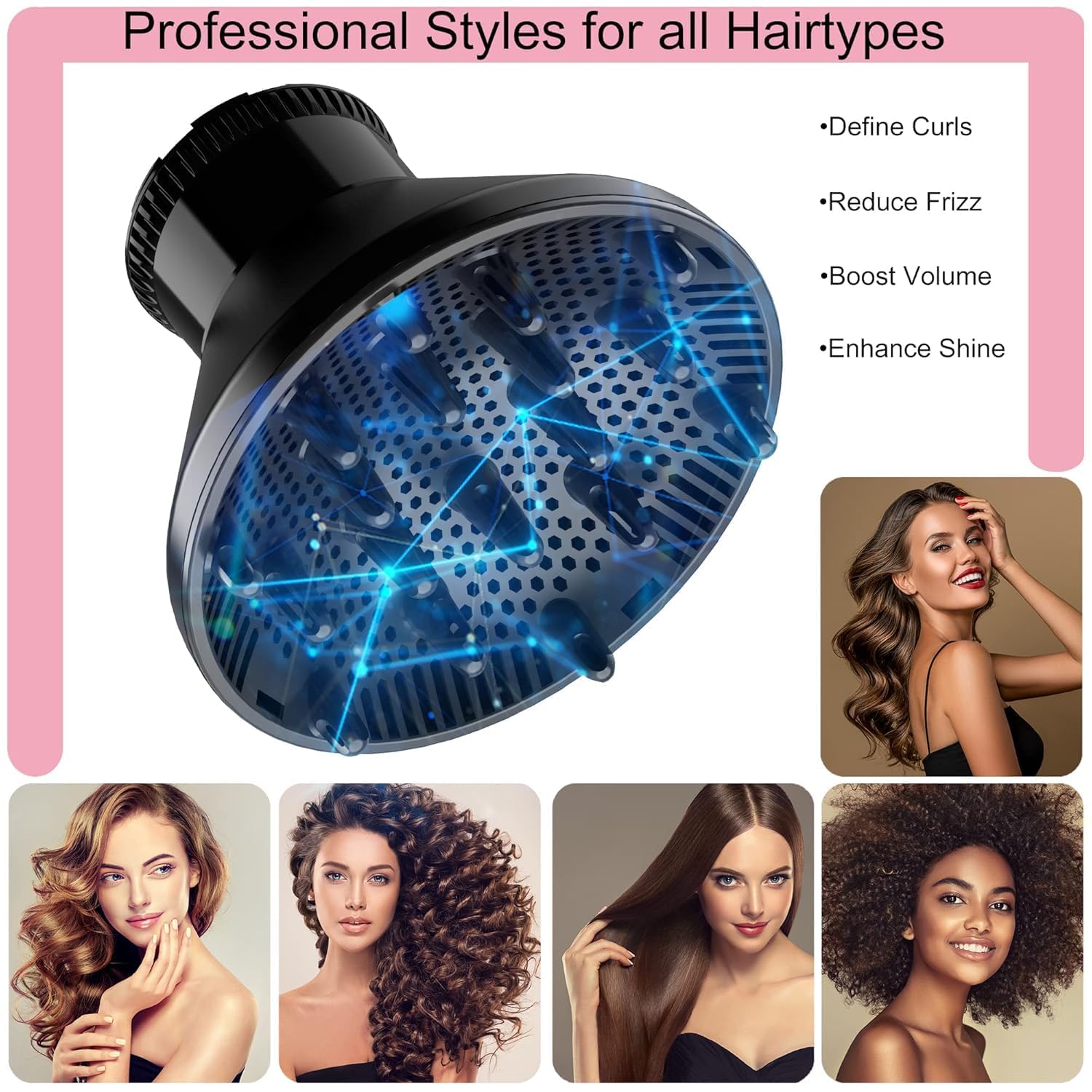 Calyrex Universal Hair Diffuser, Hair Dryer Diffuser Attachment for Curly and Natural Wavy Hair, Professional Blow Dryer Diffuser, Adjustable from 1.38 inch to 1.97 inch - Image 4 thumbnail