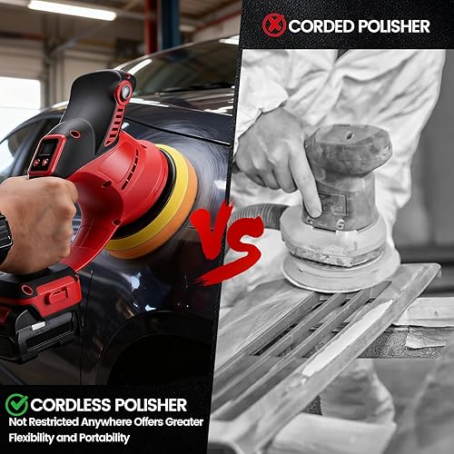 Miniatura 4 de Kit de pulidor inalámbrico para automóvil con 2 baterías de 2.0 AH, pulidora de doble acción, cera de 6 velocidades variables para detalles de