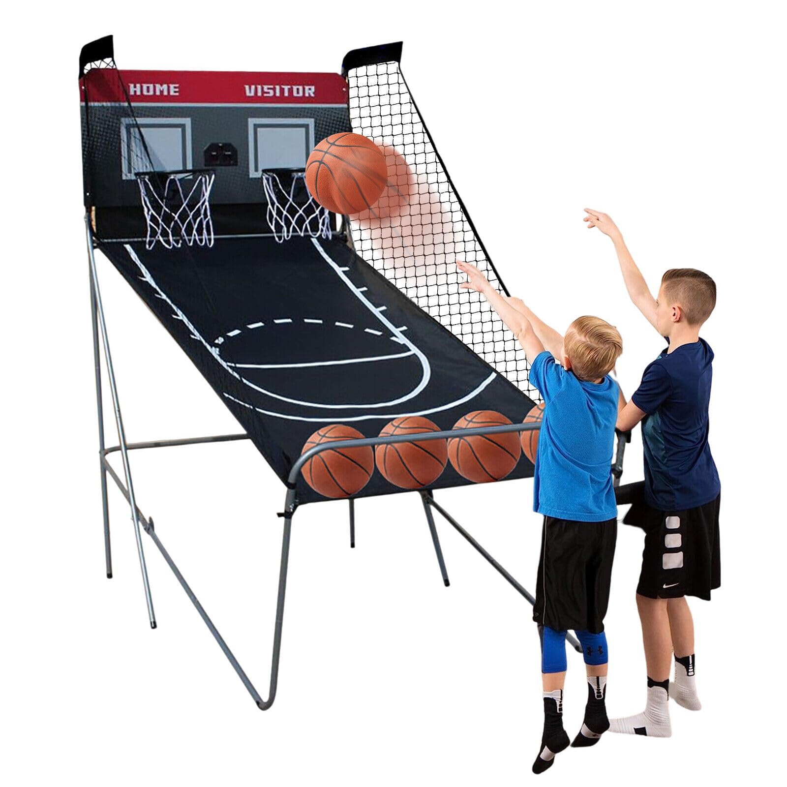 Automat Panier de basket électrique pliable avec 4 petits ballons de basket et pompe, 8 réglages de jeu, panier de basket-ball extérieur et intérieur