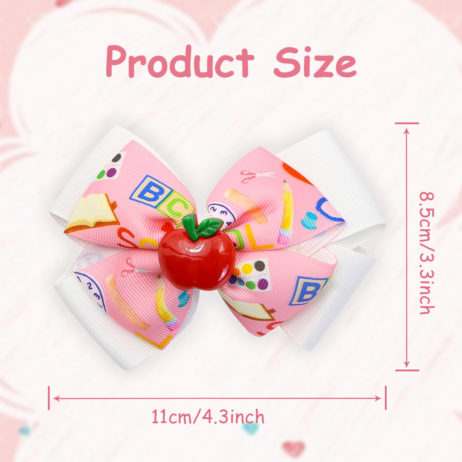 4 Pcs Back to School Bow Hair Clips for Kids,First Day of School Hair Bow Barrette Apple Pencil School Bus Blackboard Hair Pins Alligator Clips for Kindergarten Girls Students Hair Accessories - Image 2