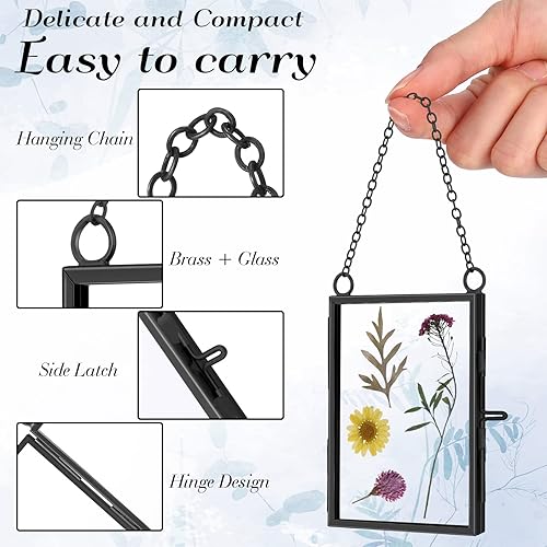 Miniatura 2 de 8 marcos de vidrio doble para flores secas prensadas de 3.5 x 2.5 pulgadas, marcos de fotos flotantes colgantes de metal, marco de espécimen de