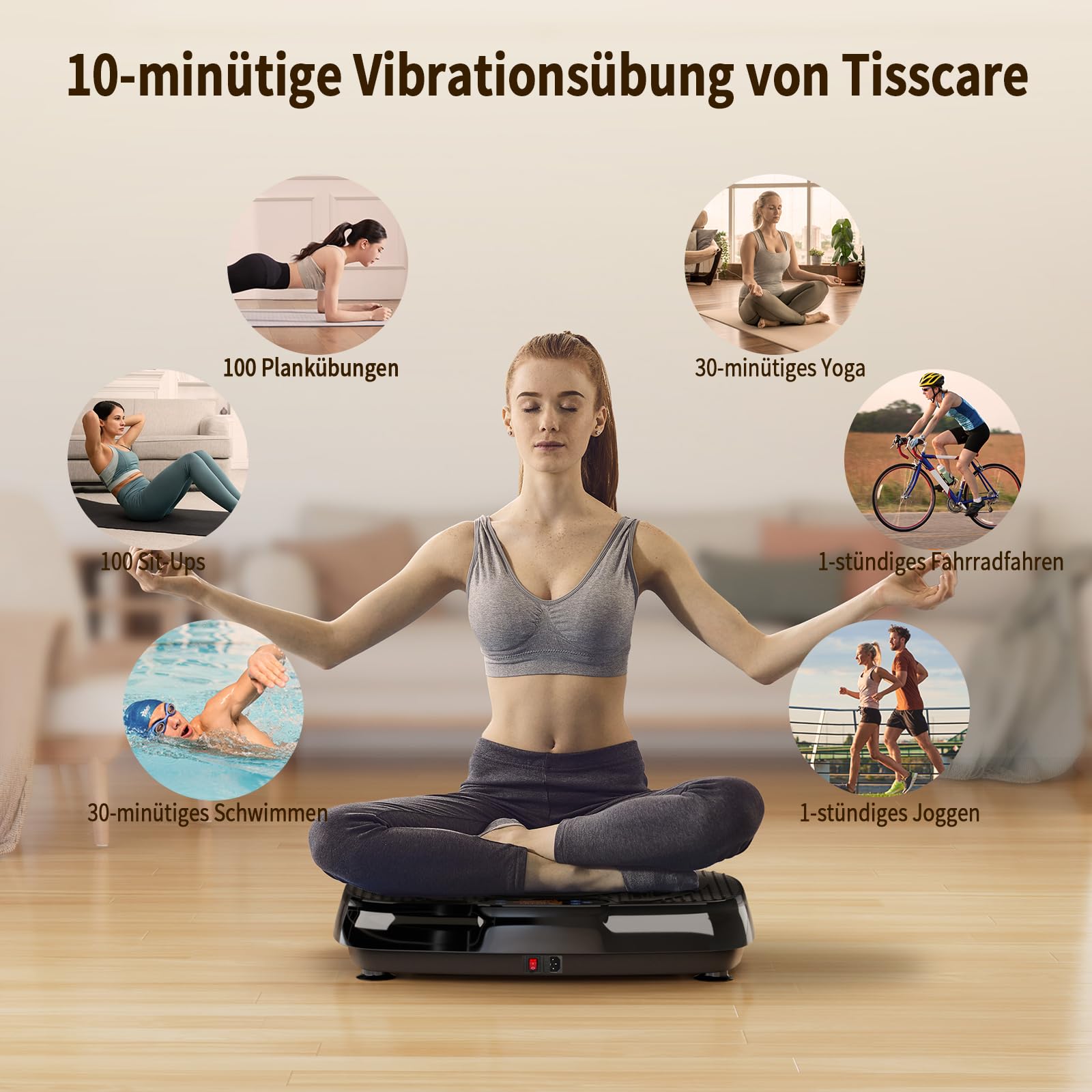 TISSCARE Vibrationsplatte,Rüttelplatte Sport für Zuhause ,Vibro Shaper mit 120 Stufen, 5 Modi & bis 400LBS - Vibrationsboard zur Fettverbrennung, Figurformung & Muskelaufbau für Damen＆Herren