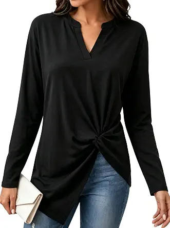Remidoo Women's Asymmetrical Twist-Front V-Neck Tunic Top