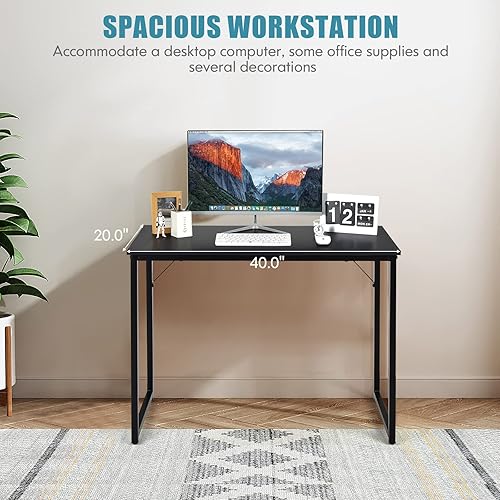 Miniatura 3 de COSTWAY Escritorio para computadora de oficina en casa, escritorio de estudio de escritura simple y moderno de 40 pulgadas, escritorio para juegos