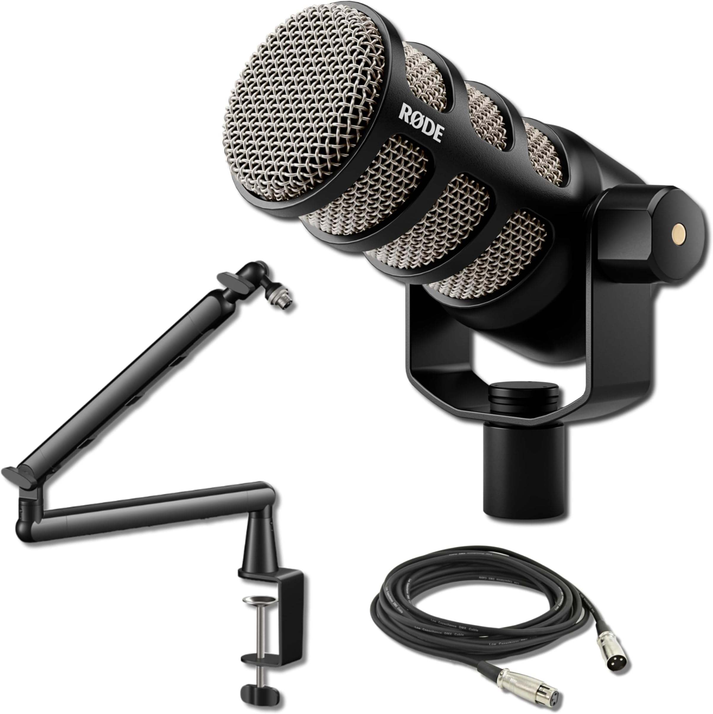 Rode PodMic Cardioid Dynamic Broadcast Microphone with Lowpro Microphone Boom Arm and XLR Cable