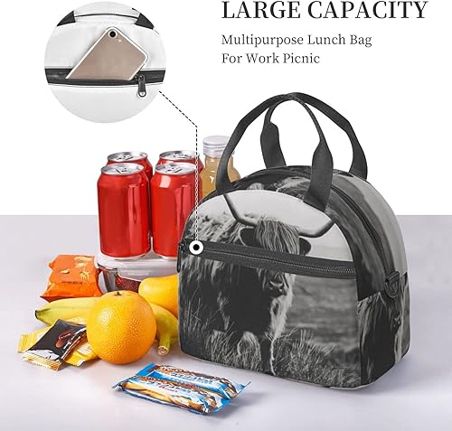 Miniatura 7 de Juoritu Highland Cattle - Bolsa de almuerzo aislada con correas, lonchera para mujeres y hombres, bolsa impermeable para viajes de oficina