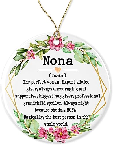 WolfeDesignPDD Nona Noun Ornamento Adorno de Navidad para Nona Adorno para el Día de la Madre Regalos sin definición Recuerdo impreso en un lado WolfeDesignPDD Nona Noun Ornamento Adorno de Navidad para Nona Adorno para el Día de la Madre Regalos sin definición Recuerdo impreso en un lado